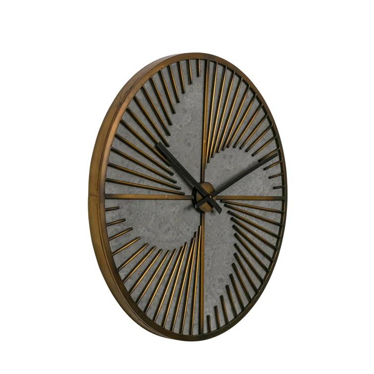 Oversized Aged Bronze and Gray Metal Round Wall Clock