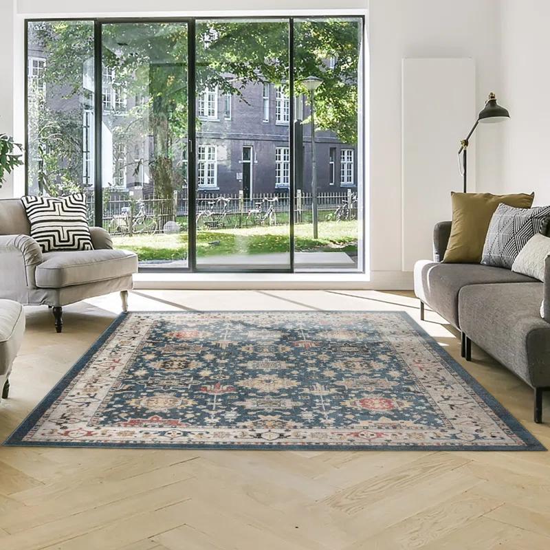 Gertmenian Heirloom Hadley Traditional Oriental Border Blue Tan Polypropylene Area Rug