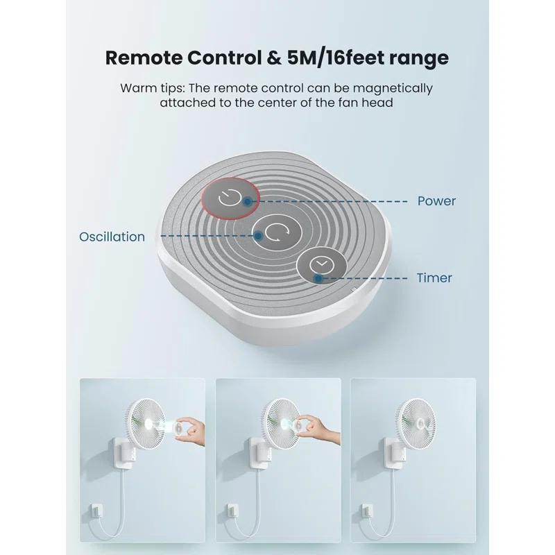 ATC CABINETS Wall Mount Oscillating Small Fan with Remote,8.5 Inch Bedroom RV Fans,4 Speeds,Timer