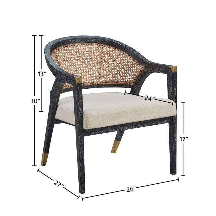 Bayou Breeze Ashburnham Cushioned Mahogany Accent Armchair With Brass Accents | Wayfair