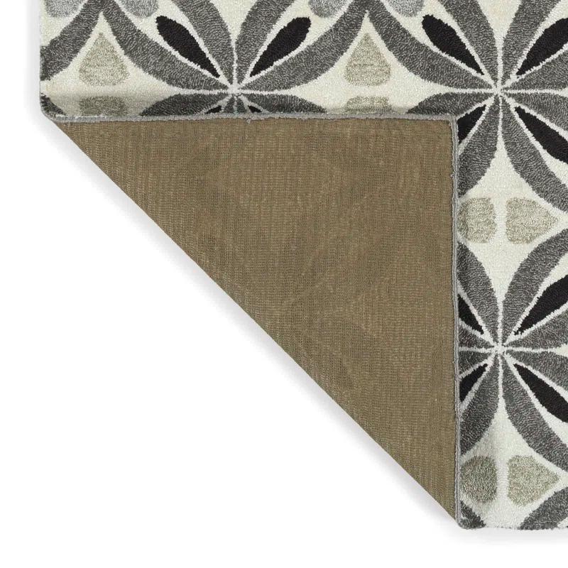 Kaleen Peranakan Tile Floral Handmade Tufted Grey Indoor/Outdoor Use Area Rug | Wayfair