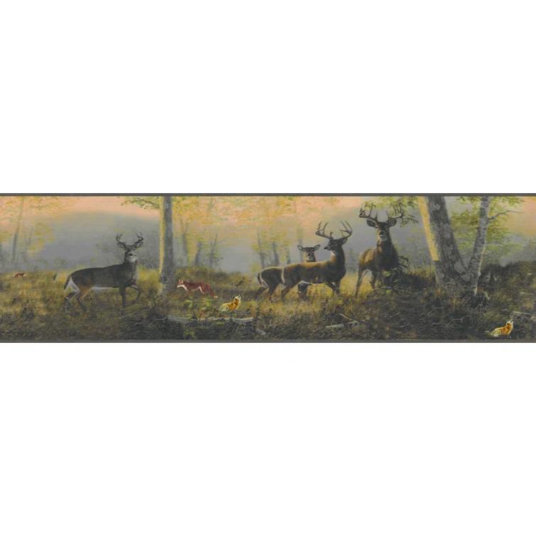 Chesapeake Storrie Green Deer Border Prepasted Non Woven Wallpaper, 6.5-in by 15-ft, 8.1 sq. ft.