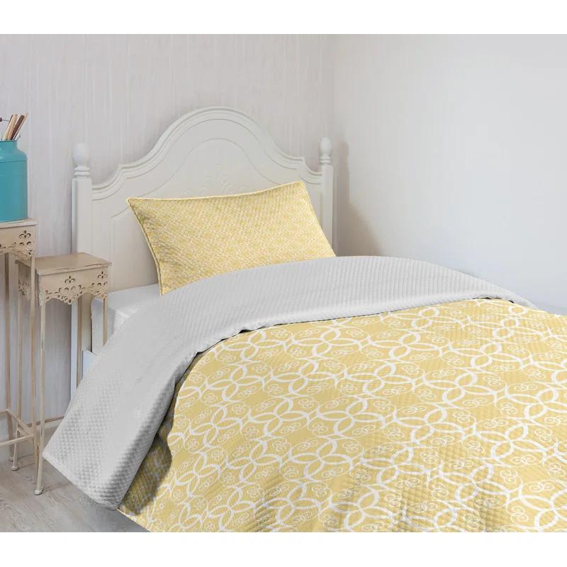Ambesonne Ambesonne Yellow and White Bedspread Ornate Floral Pale Yellow White