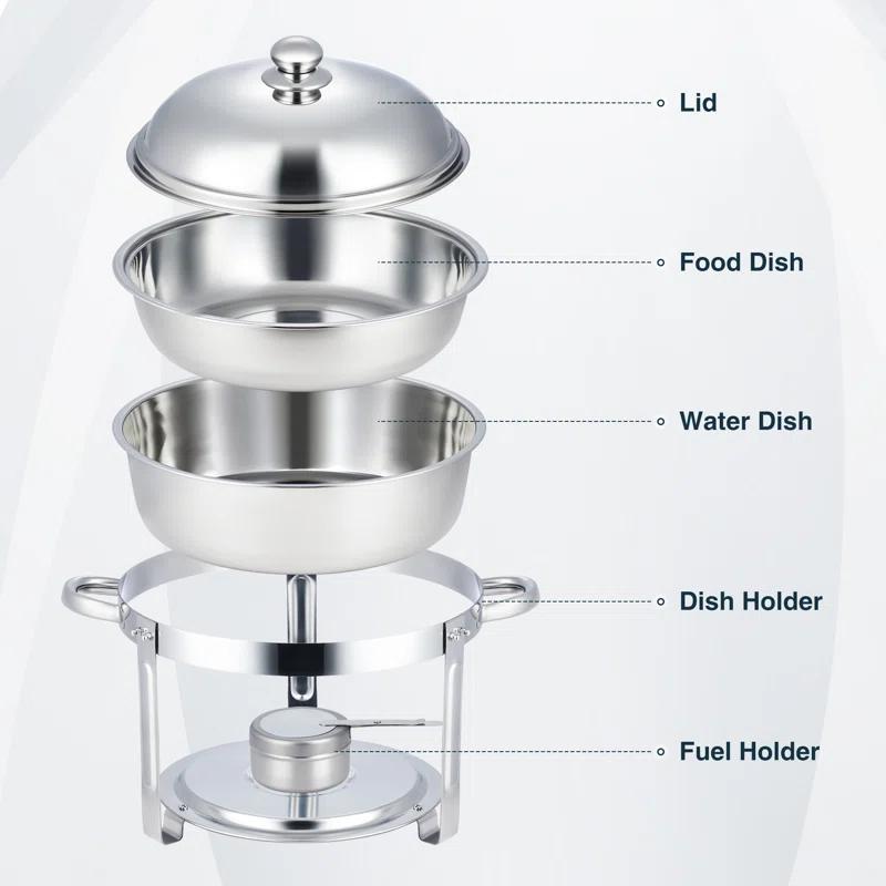 The Party Aisle™ Stainless Steel 5 Quarts Round Chafing Dish (Set of 2)