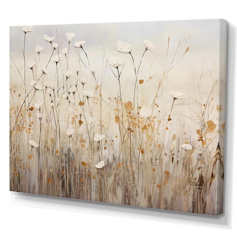 Design Art Beige Wildflowers Floral Fantasy  - Minimal wildflowers on canvas print