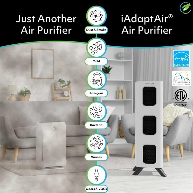 Air Oasis iAdaptAir 2.0 Large 5-Stage True HEPA Filtration for Viruses, Mold, Dust, Smoke, Pollen & Odors with 2 year Filter Life, Ozone Free Bi-Polar Technology, WiFi Compatible, and up to, 3,975 Sq Ft of Clean Air.