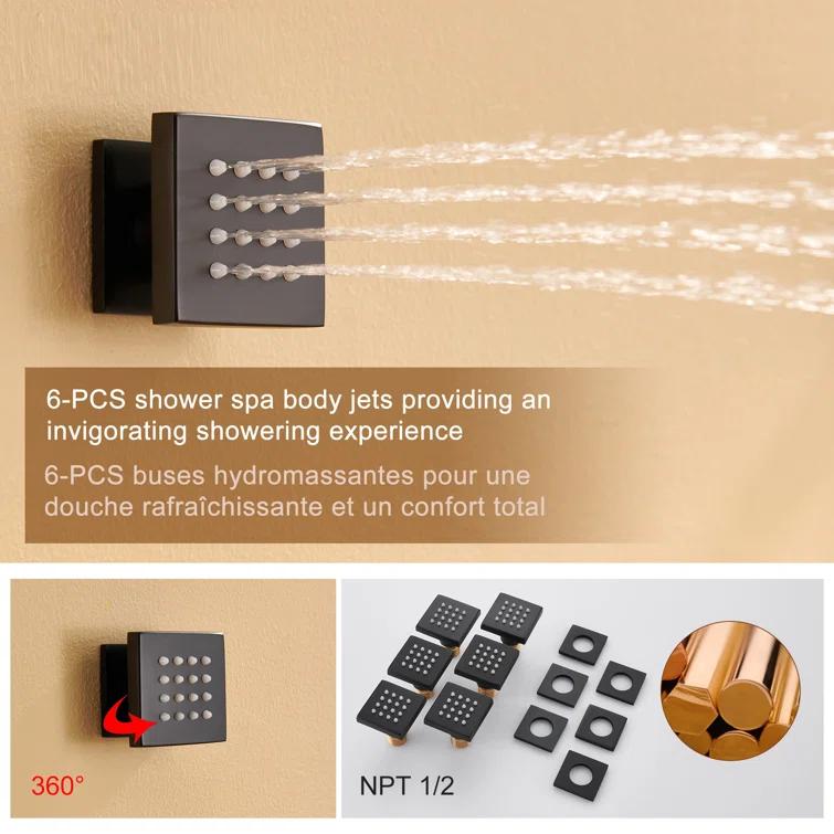 mondawe Herathena Complete Shower System with Rough in-Valve WF6001-12BL