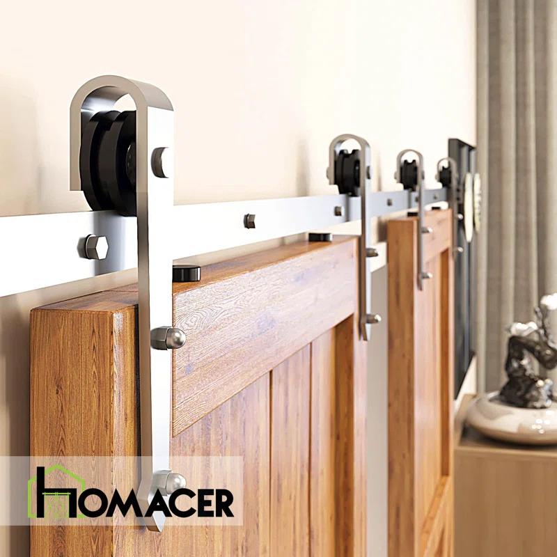 Homacer Brushed Nickel Arrow Design Non-Bypass Single Track Two Door Hardware Kit( Door Not Included)