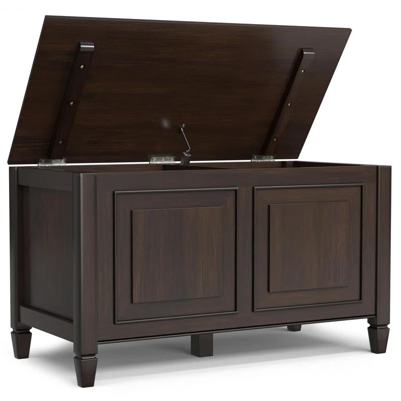 Simpli Home Connaught 36"W Solid Wood Small Storage Bench Trunk with Lift-Top Lid and Dual Storage Compartments