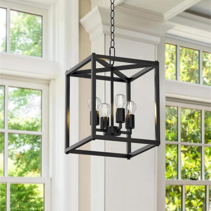 17 Stories Keya 4 - Light Iron Dimmable Lantern Geometric Chandelier