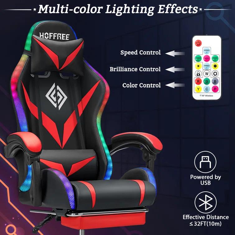 Hoffree Hoffree Massage Ergonomic Gaming Chair with Bluetooth Speakers and RGB LED Lights