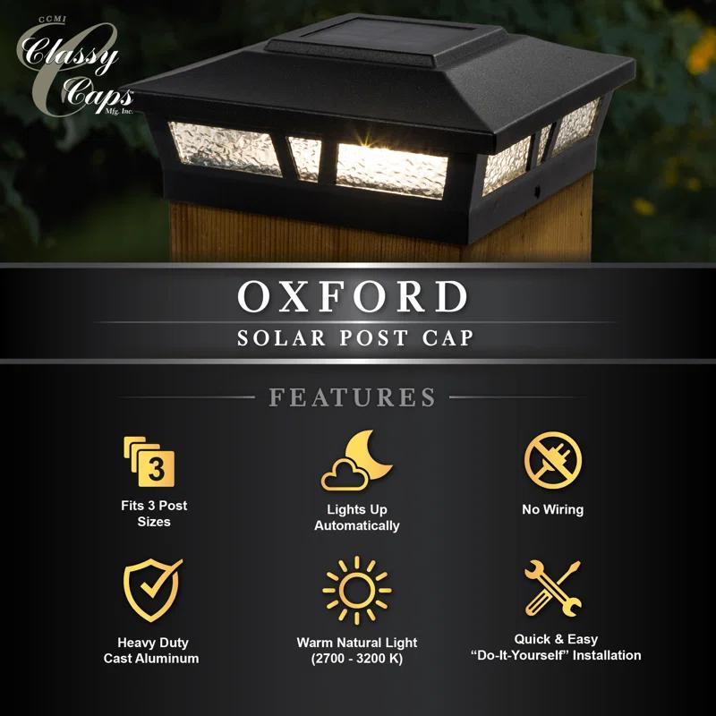 Classy Caps Oxford Solar Powered Integrated LED Aluminium Fence Post Cap Light 6 in. x 6 in. with Base Adapter Included
