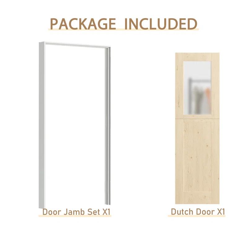 CHIC MODE Interior Dutch Door - Half Frosted Glass Split Single Door Slab, Modern Style Farmhouse Closet Door, Natural Pine Wood(Not Include Door Hinges)