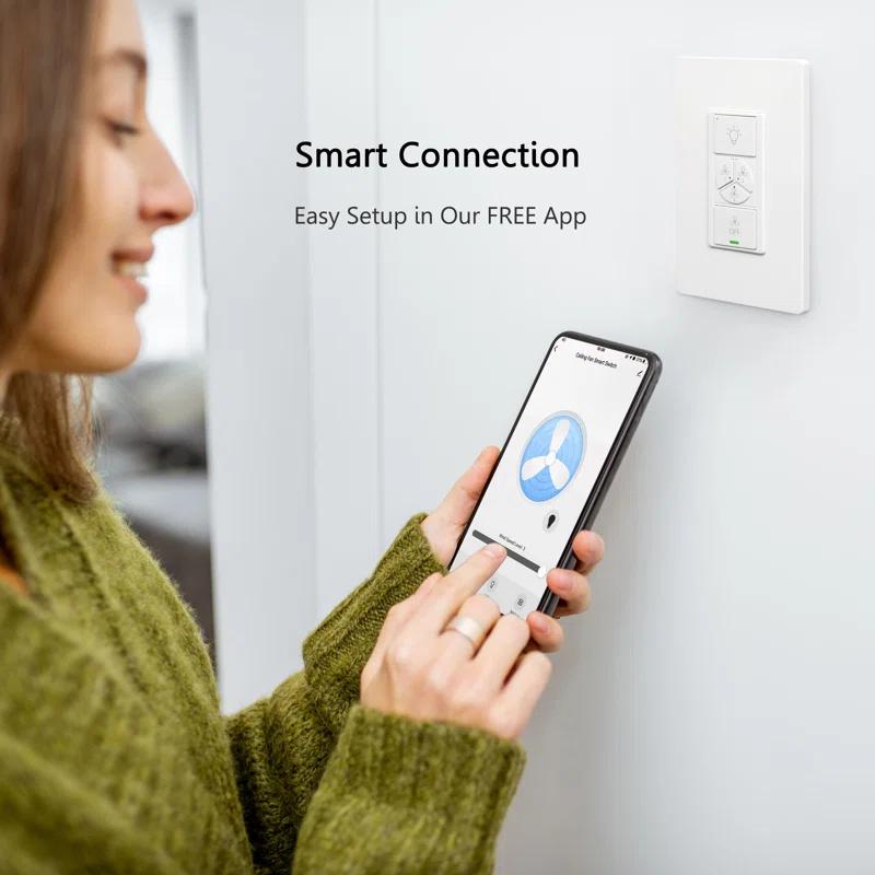 CARRO Carro Home Smart Switch, Fan Speed Control And Light On/off Switch Works With Amazon Alexa, Google Home, And Siri Shortcut, Universal Wifi Fan & Light Controller.