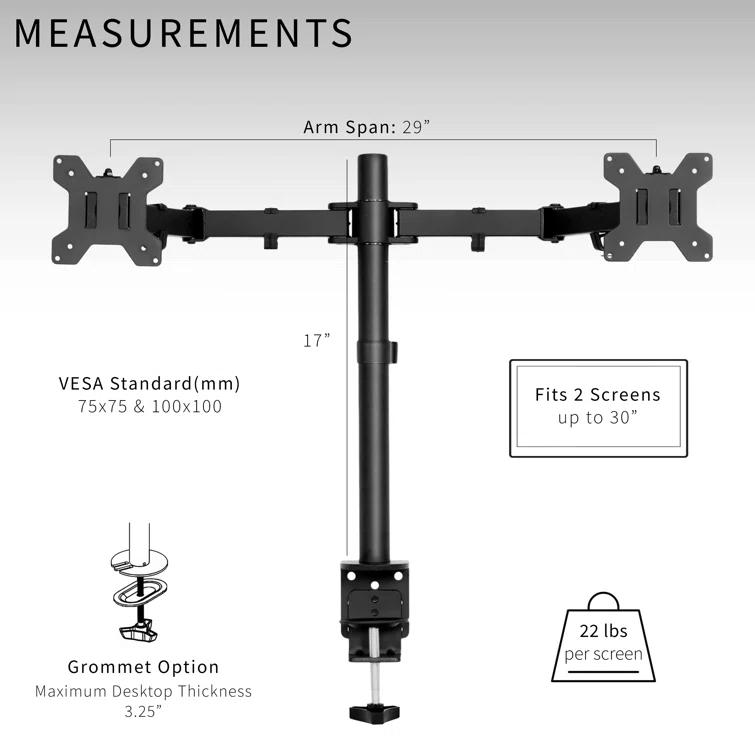 Vivo VIVO Dual Monitor Desk Mount Adjustable Stand, Fits Screens up to 30", STAND-V002 Series