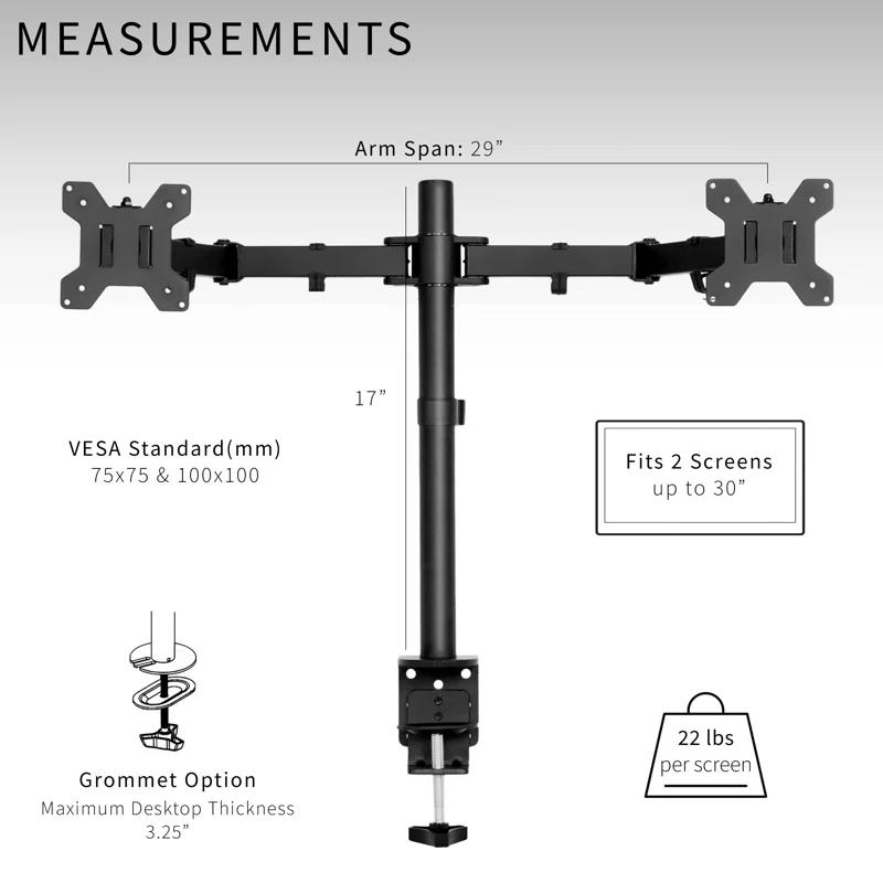 Vivo VIVO Dual Monitor Desk Mount Adjustable Stand, Fits Screens up to 30", STAND-V002 Series