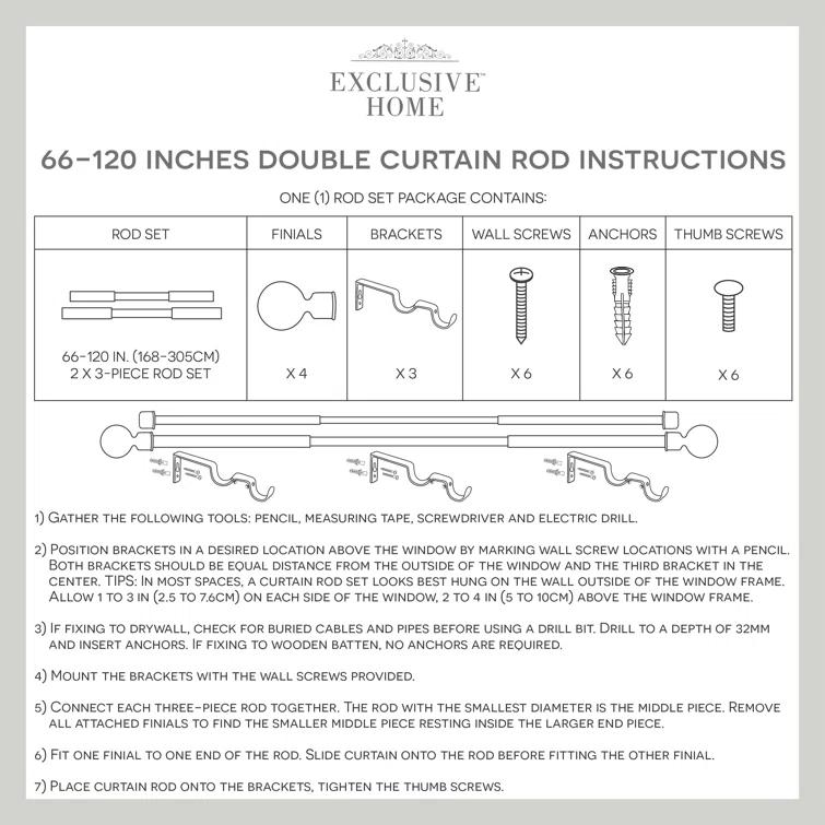Amalgamated Textiles Ogee Double Window Curtain Rod and Finial Set