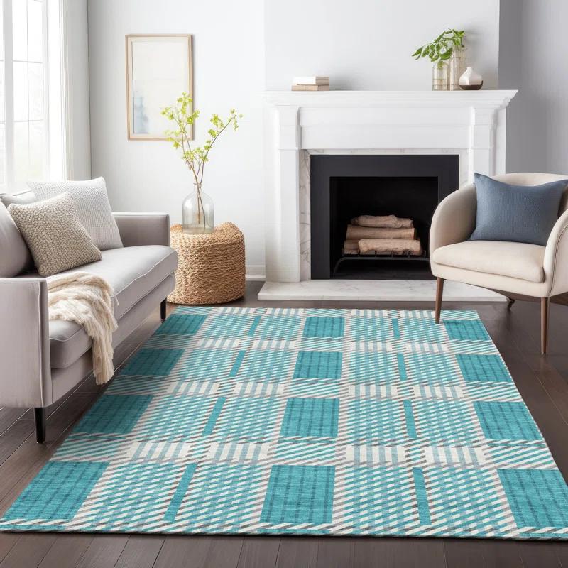 Machine Washable Indoor/Outdoor Chayden ACN1000 Teal Rug