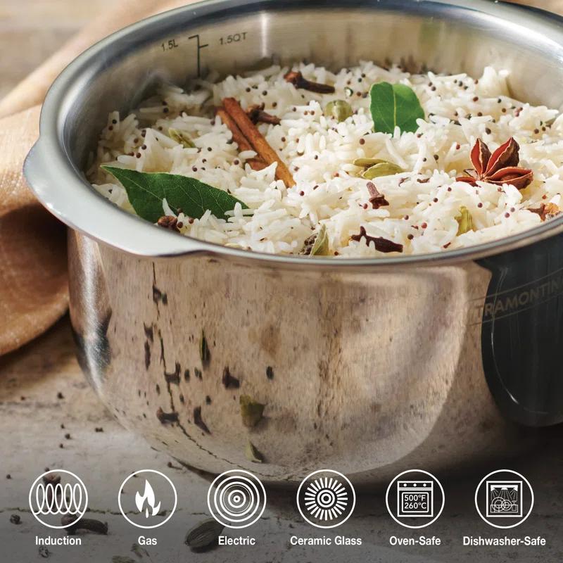 Tramontina Tramontina Utsava Tri-Ply Clad Stainless Steel Tope with Lid, Patila Pot for Indian Cooking
