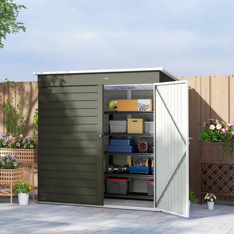 Outsunny 6' x 4' Outdoor Storage Shed, Metal Garden Shed with Lockable Door and Gloves, Tool Shed for Backyard Garden Patio Lawn
