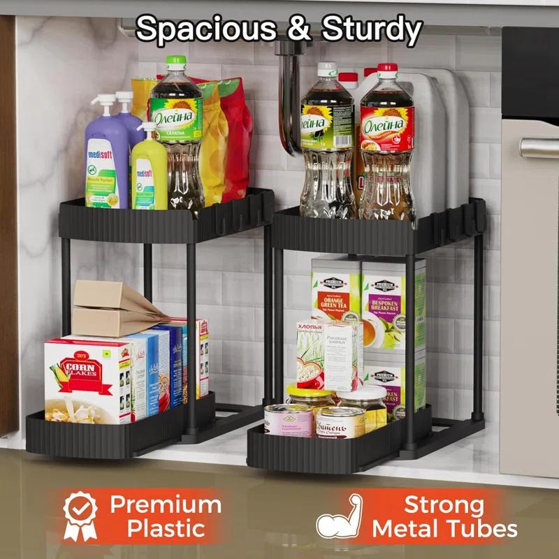 17 Stories 2 Pack Multi-Purpose Pull-Out Storage Organizers, Under Sink Organizers And Storage For Bathroom & Kitchen, Under Cabinet Organizers And Storage, 12.8 Inch, Black