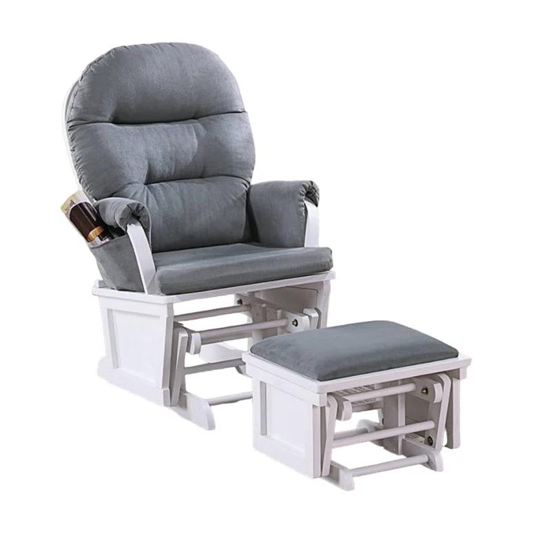 Benjara Noni Glider Manual Recliner Chair With Ottoman, Wood,