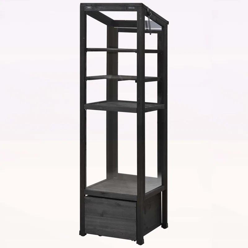 mosaicmotifco Wood Garden Greenhouse Balcony Portable Mini Cold Frame With Movable Storage Box, Adjustable Shelves And 1 Drawer
