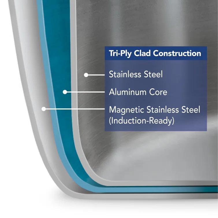 Tramontina Tramontina Utsava Tri-Ply Clad Stainless Steel Tope with Lid, Patila Pot for Indian Cooking