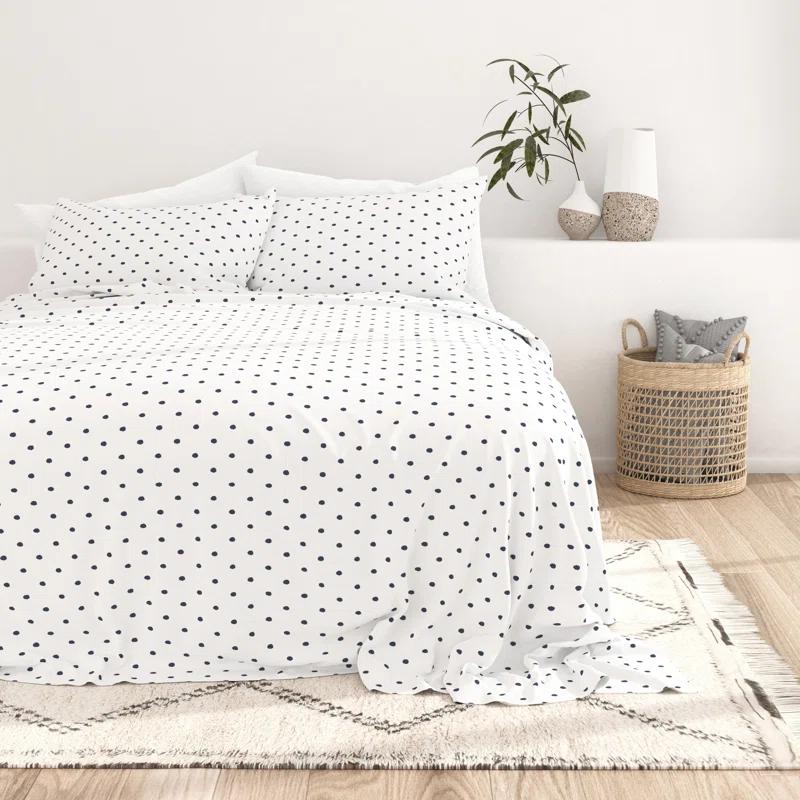 IEnjoy Home Polka Dots Navy & White Pattern Sheet Set