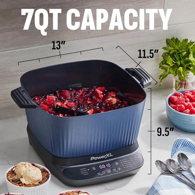 PowerXL PowerXL Stirmax Midnight Blue 7.5 Quart Digital Multi-cooker With Automatic Paddle To Stir And Shred, 9 In 1 Programmable Presets To Sauté, Sear, And Brown Food Before Simmering