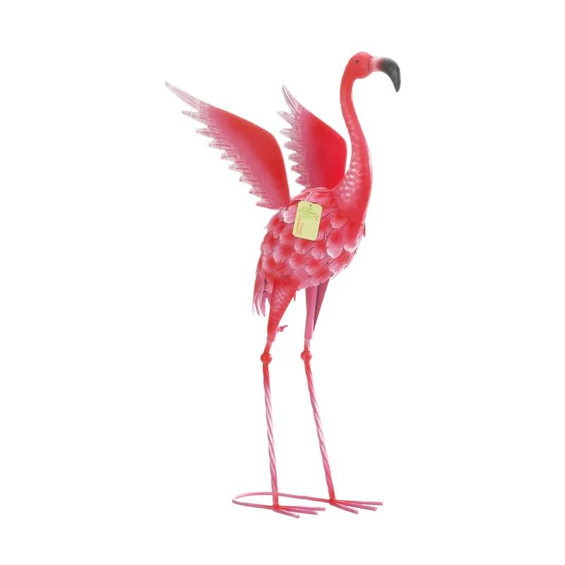 Pink and Red Iron Flamingo Garden Statue