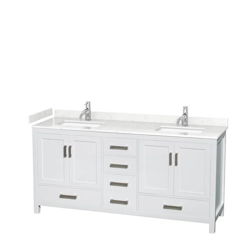 Wyndham Collection Sheffield 72" Freestanding Double Bathroom Vanity with Cultured Marble Top