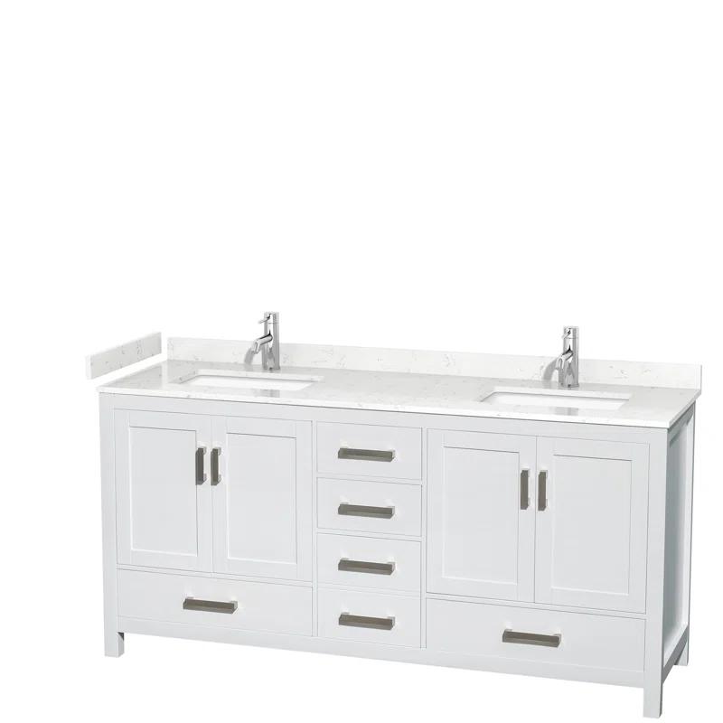 Wyndham Collection Sheffield 72" Freestanding Double Bathroom Vanity with Cultured Marble Top