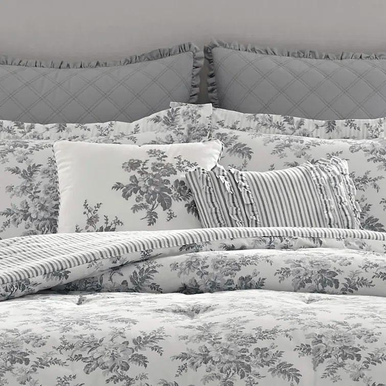 Laura Ashley Laura Ashley Annalise Floral Grey Cotton Bonus Comforter Set
