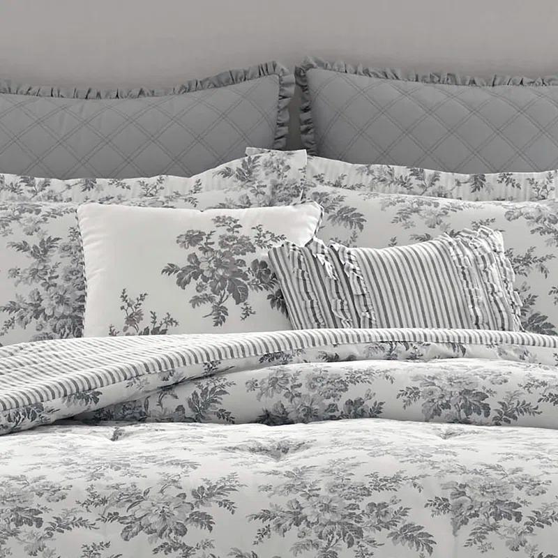 Laura Ashley Laura Ashley Annalise Floral Grey Cotton Bonus Comforter Set