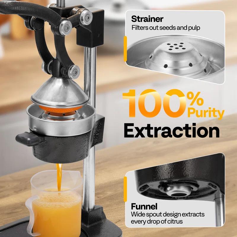VIVOHOME Stainless Steel Black Manual Hand Press Orange Juicer Machine