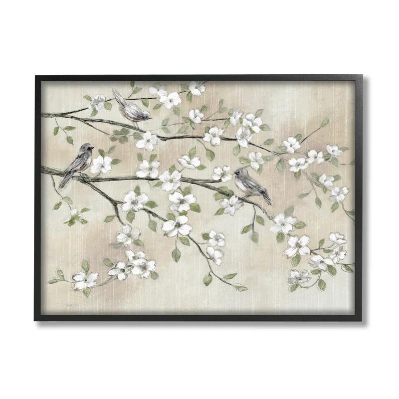 Stupell Industries " Traditional White Cherry Blossom Birds Branches " by Nan