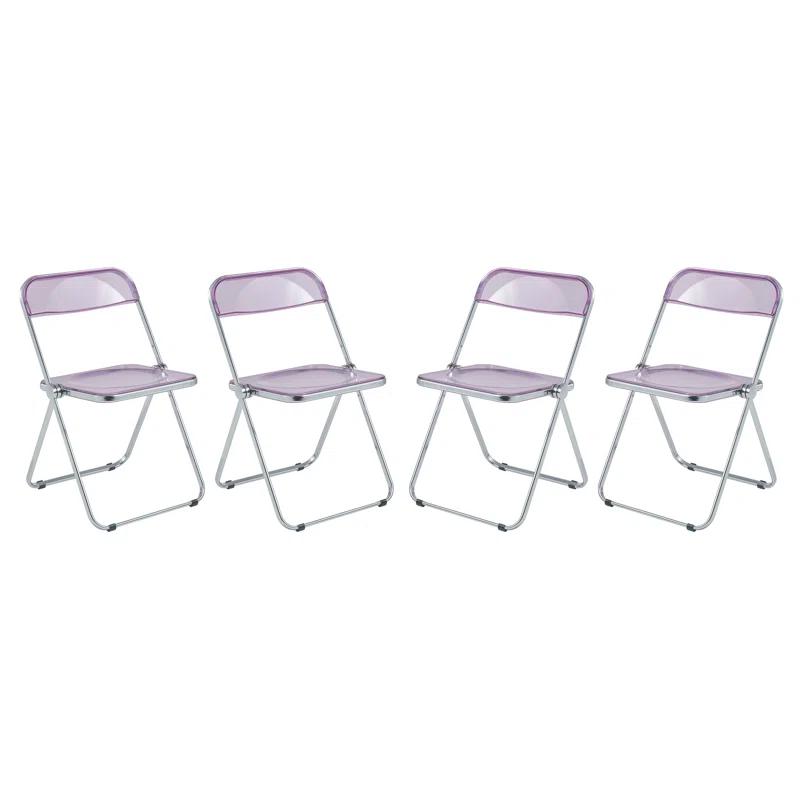 LeisureMod Lawrence Folding Chair Stackable Dining Accent Chair with Frame Kitchen Chair (Set of 4)