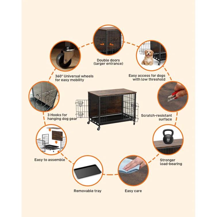 Tucker Murphy Pet™ Dog Crate Furniture, Removable Tray And Wheels