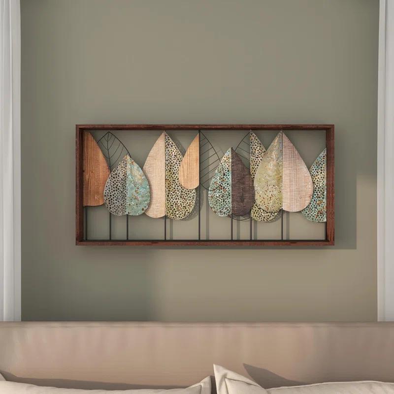 XMVJHOME Modern Leaf Wall Art Sculpture With Metal Wire Accents, Minimalist Botanical Home Decor, Open-Frame Design For Contemporary Interiors