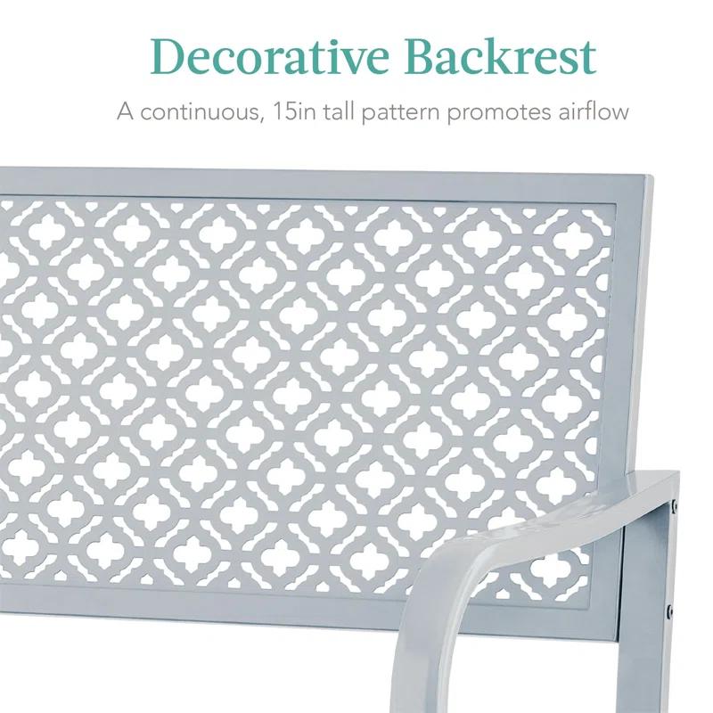 Red Barrel Studio® 2-Person Outdoor Metal Bench with Geometric Backrest, 790lb Capacity, for Garden, Patio, and Entryway