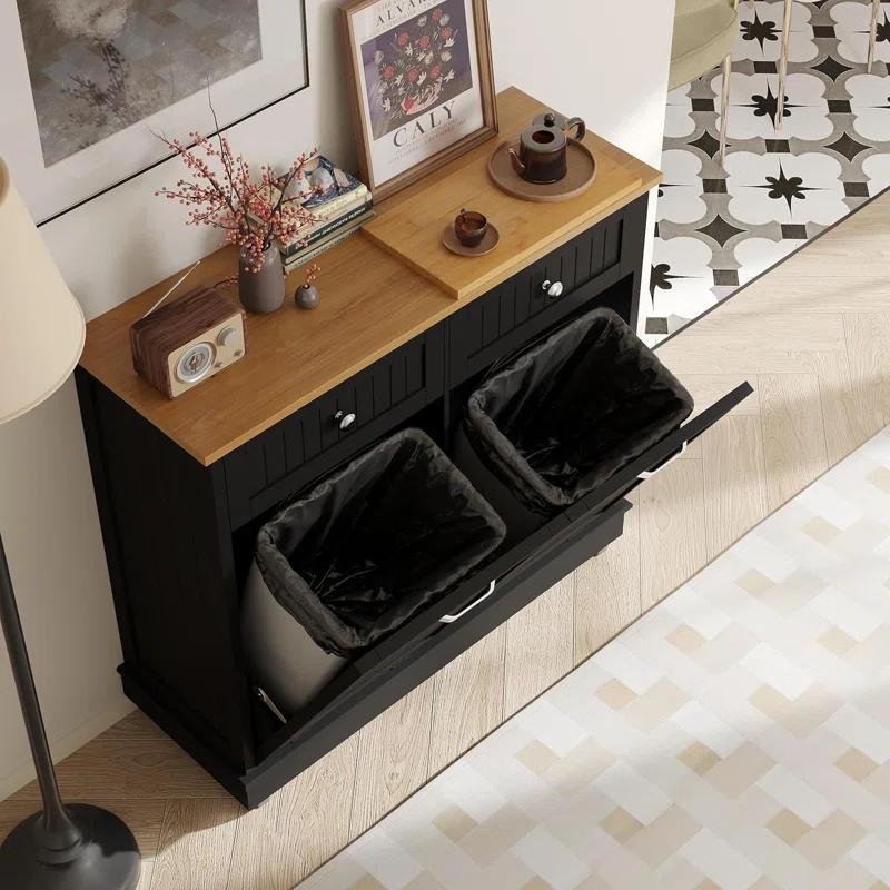 Betterhood Havant Double Tilt Out Trash Cabinet 20 Gallons Wooden Free Standing(Not include trash can)