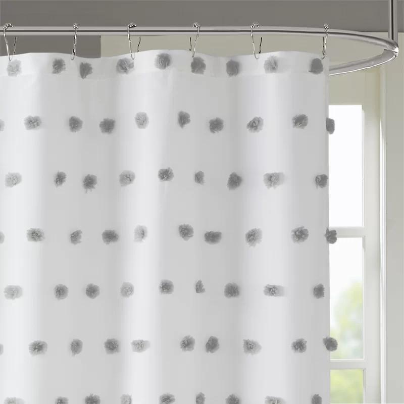 White and Gray Polka Dot Fabric Shower Curtain