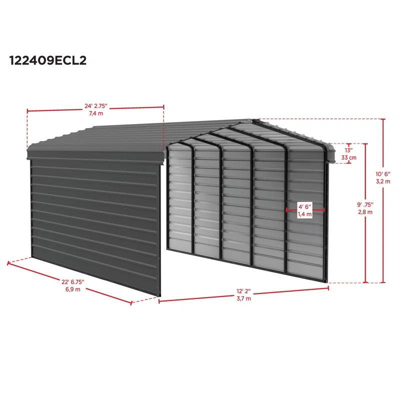 Arrow Arrow Steel Carport with 2 Side Wall Kits, 12x24x09