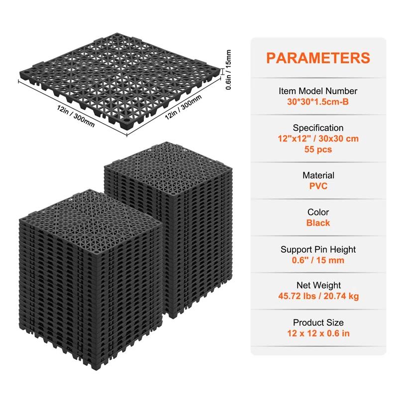 VEVOR VEVOR 12" X 12" Drainage Mats In Different Colors VEVOR 12'' W x 12'' L Garage Flooring Drain Tiles (Set of 55)
