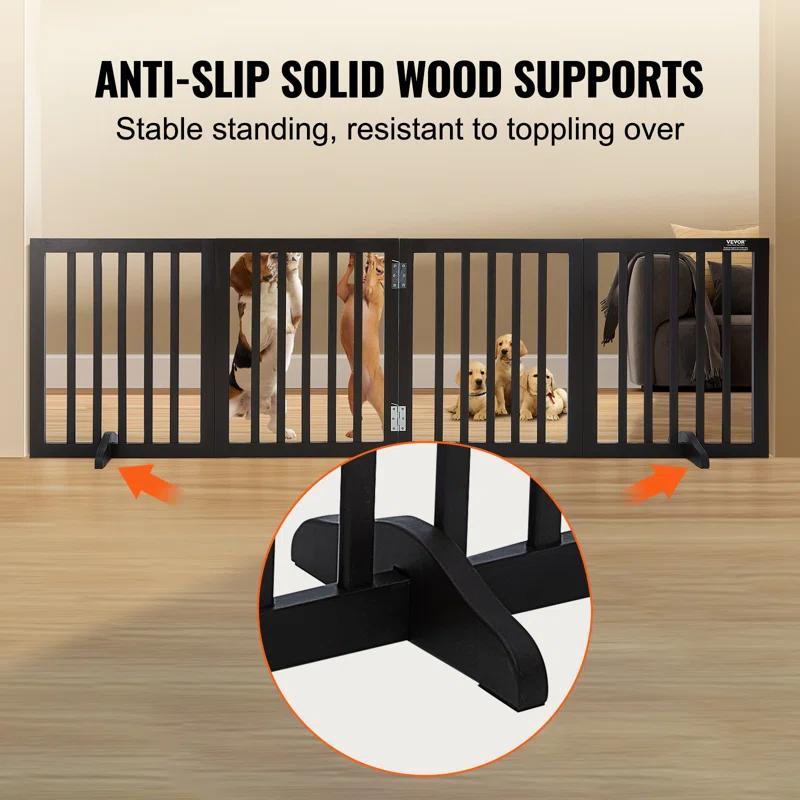 Solid Wood Free Standing Pet Gate With Door