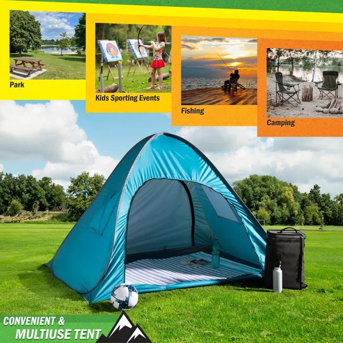 wakeman Wakeman Pop Up Beach Tent - Fits 2 People - Sun Shelter with UV Protection and Ventilation, Blue