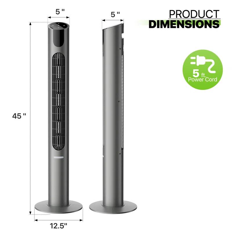 Bring Home Furniture 70° Oscillating Tower Fan with 8 Speed Settings 4 Modes LED Display Remote Control 12H Timer and Bladeless Design for Quiet Cooling in Bedroom or Home