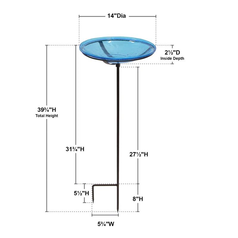 Winston Porter Crackle Glass Birdbath Bowl with Stake, 14-in