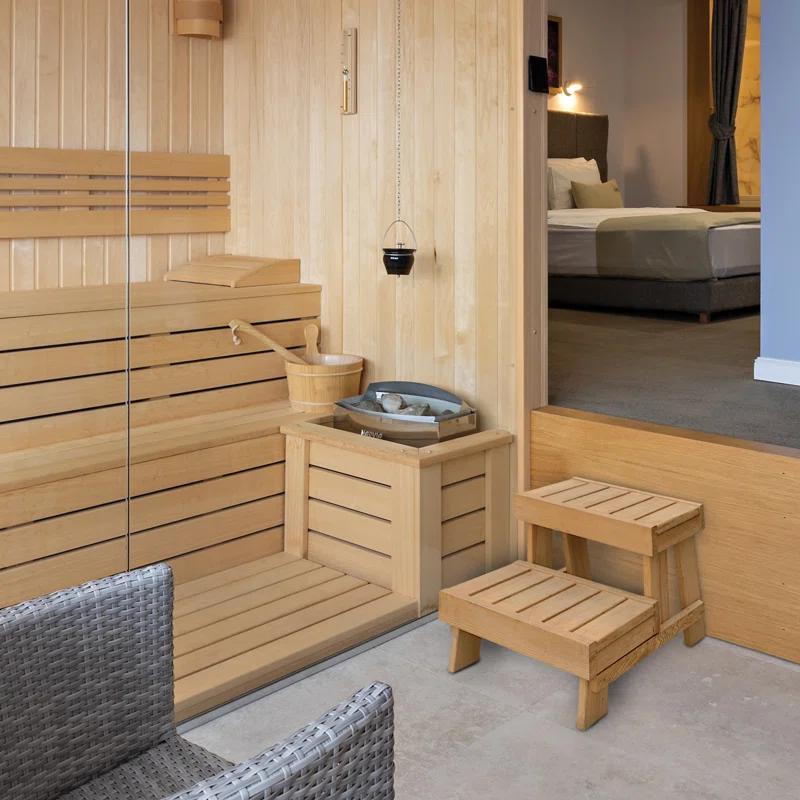 ALEKO Hemlock Wood Sauna Step Stool, Bench, And Storage Shelf & Reviews | Wayfair